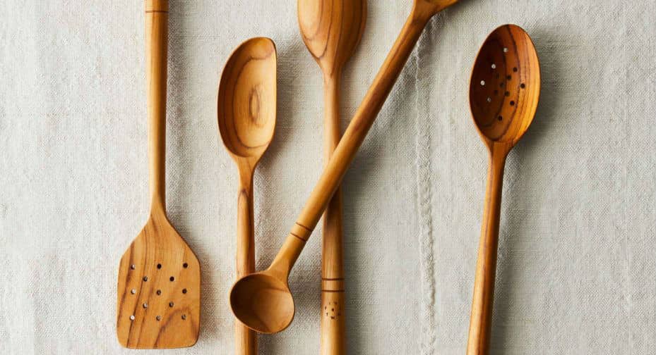 Bamboo cooking utensils on a piece of cloth