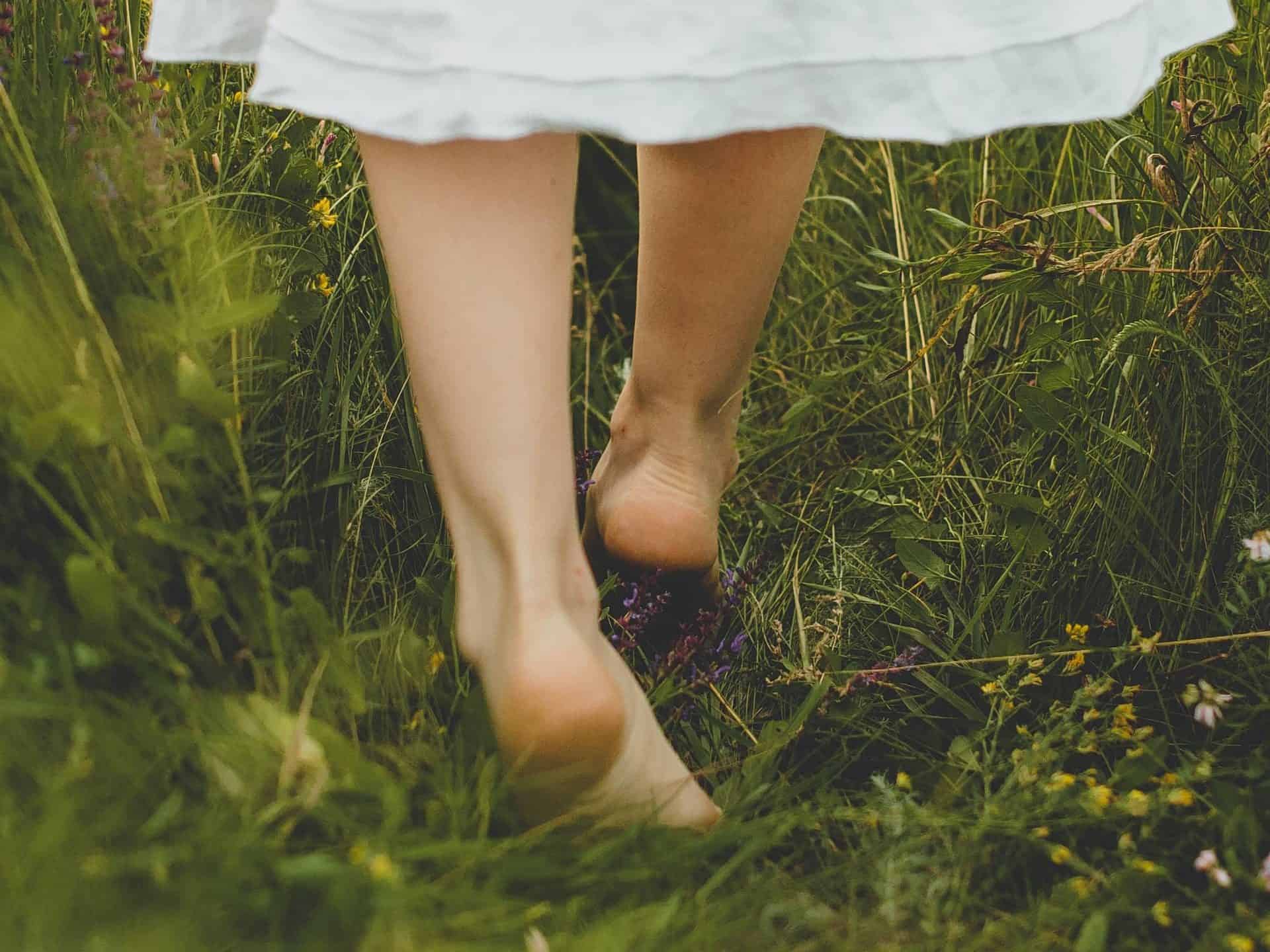 woman walking barefoot