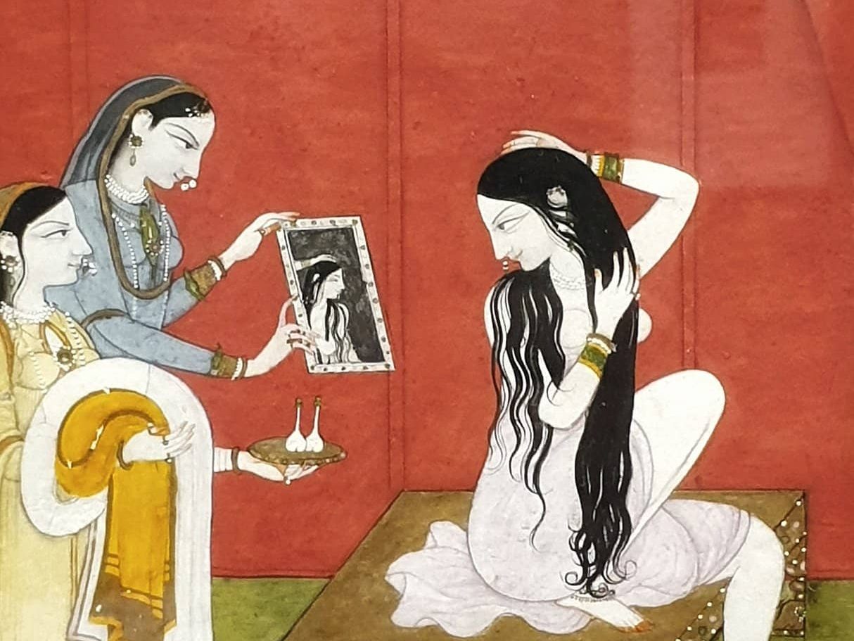 indian painting of woman bathing